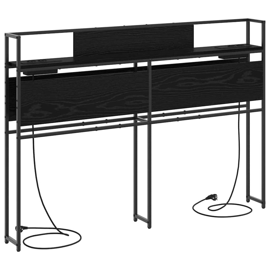 Opberghoofdbord met hoofdeinde met opslag Zwart eiken 120 cm Bewerkt hout