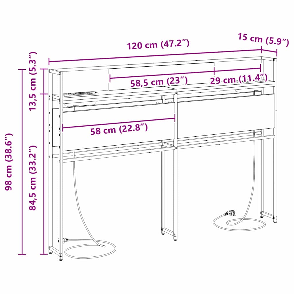 Opberghoofdbord met hoofdeinde Grijs sonoma 120 cm Bewerkt hout