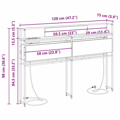 Opberghoofdbord met hoofdeinde Grijs sonoma 120 cm Bewerkt hout