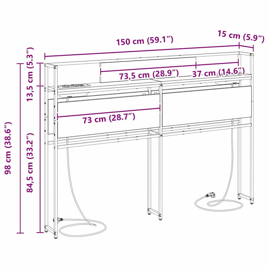 Opberghoofdbord Gerookt eiken 150 cm Bewerkt hout