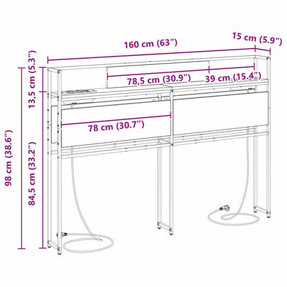Opberghoofdbord met hoofdeinde met opslag Grijs sonoma 160 cm Bewerkt hout