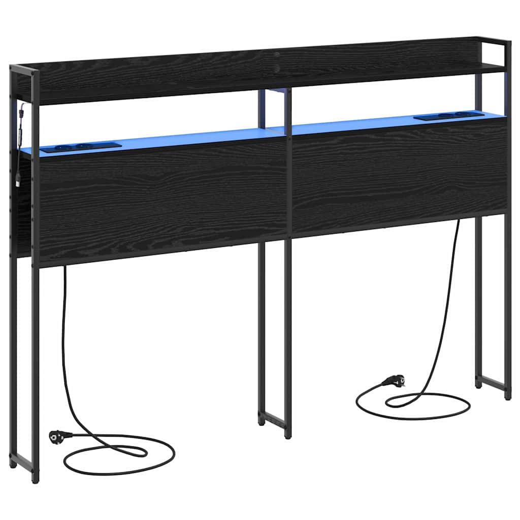 Opberghoofdbord met plank Zwart eiken 140 cm Bewerkt hout