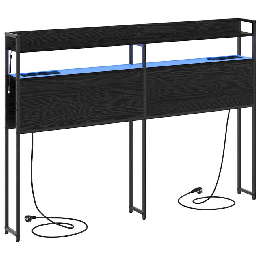 Opberghoofdbord met plank Zwart eiken 140 cm Bewerkt hout