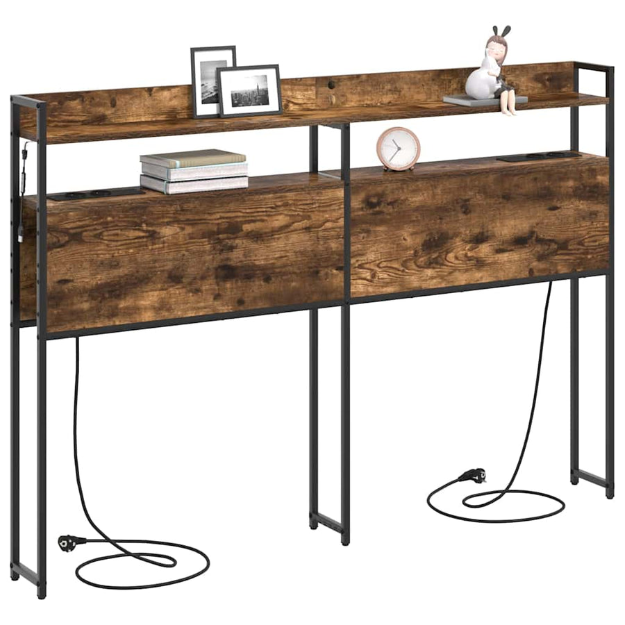Opberghoofdbord met plank Gerookt eiken 140 cm Bewerkt hout