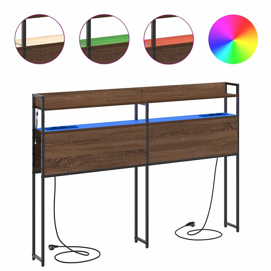 Opberghoofdbord met plank bruin eikenkleur 140 cm Bewerkt hout