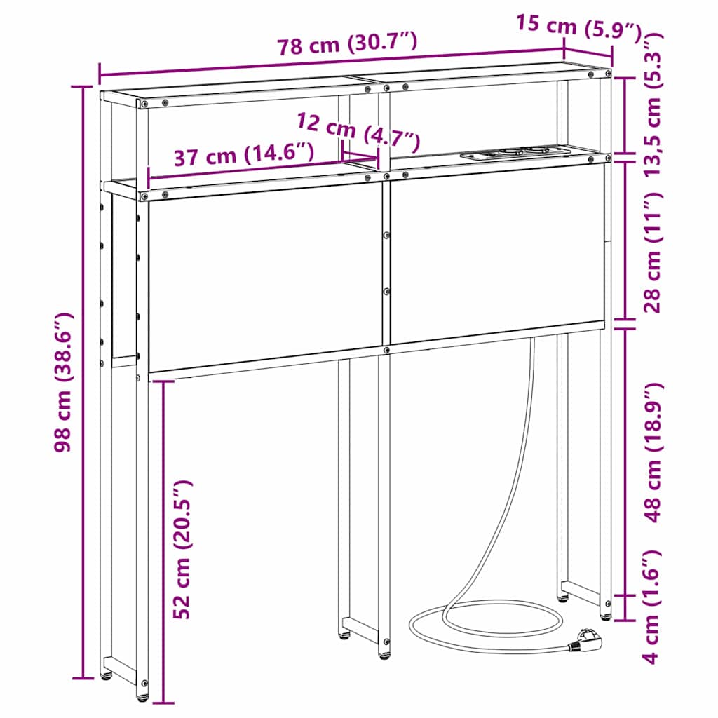 Opberghoofdbord met opslag bruin eikenkleur 75 cm Bewerkt hout
