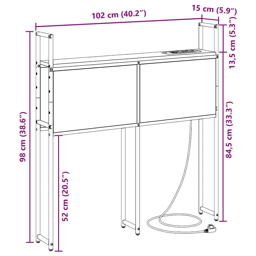 Opberghoofdbord Gerookt eiken 100 cm Bewerkt hout