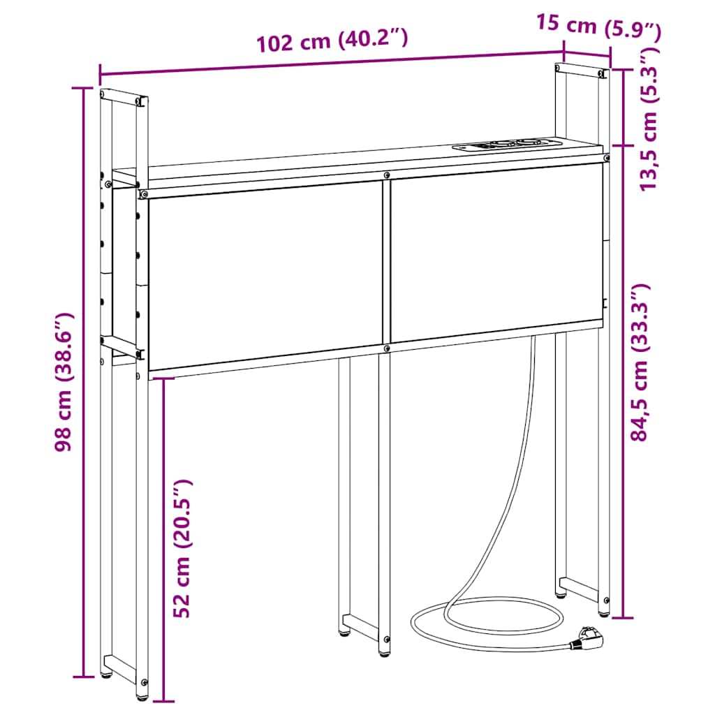Opberghoofdbord bruin eikenkleur 100 cm Bewerkt hout