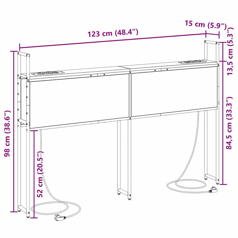 Opberghoofdbord bruin eikenkleur 120 cm Bewerkt hout