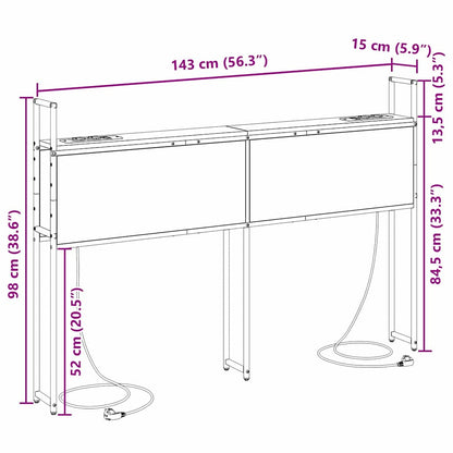 Opberghoofdbord bruin eikenkleur 140 cm Bewerkt hout