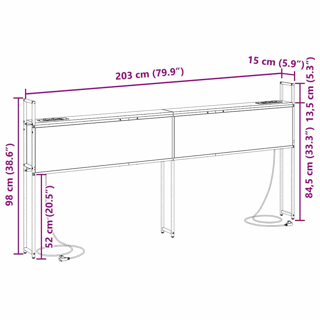 Opberghoofdbord bruin eikenkleur 200 cm Bewerkt hout