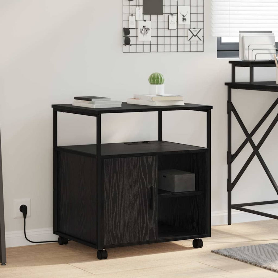 Kantoor kast met wiel Zwart eiken 60 x 46 x 67 cm Bewerkt hout