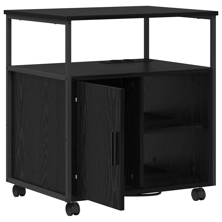 Kantoor kast met wiel Zwart eiken 60 x 46 x 67 cm Bewerkt hout