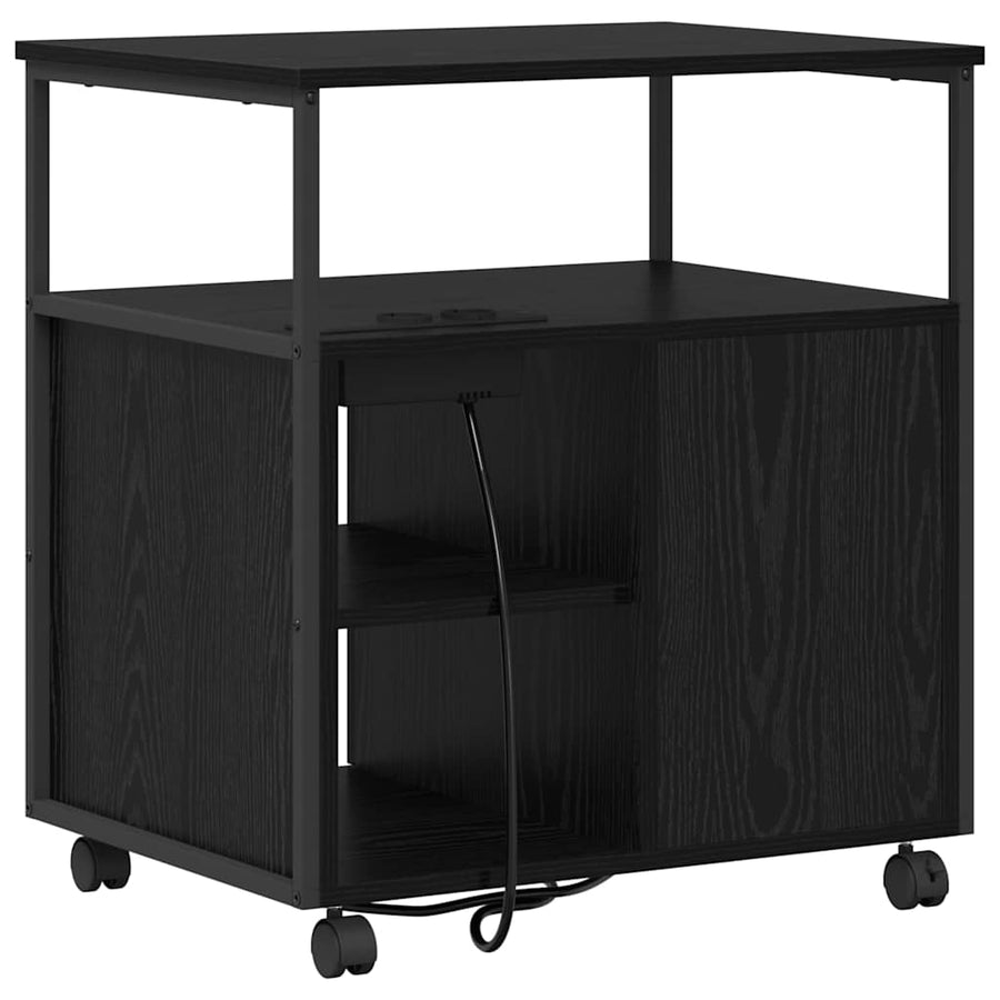 Kantoor kast met wiel Zwart eiken 60 x 46 x 67 cm Bewerkt hout