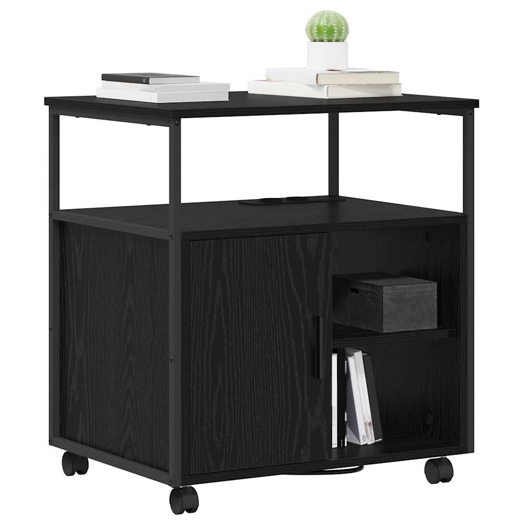 Kantoor kast met wiel Zwart eiken 60 x 46 x 67 cm Bewerkt hout
