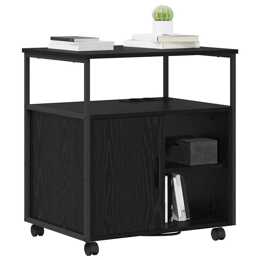 Kantoor kast met wiel Zwart eiken 60 x 46 x 67 cm Bewerkt hout