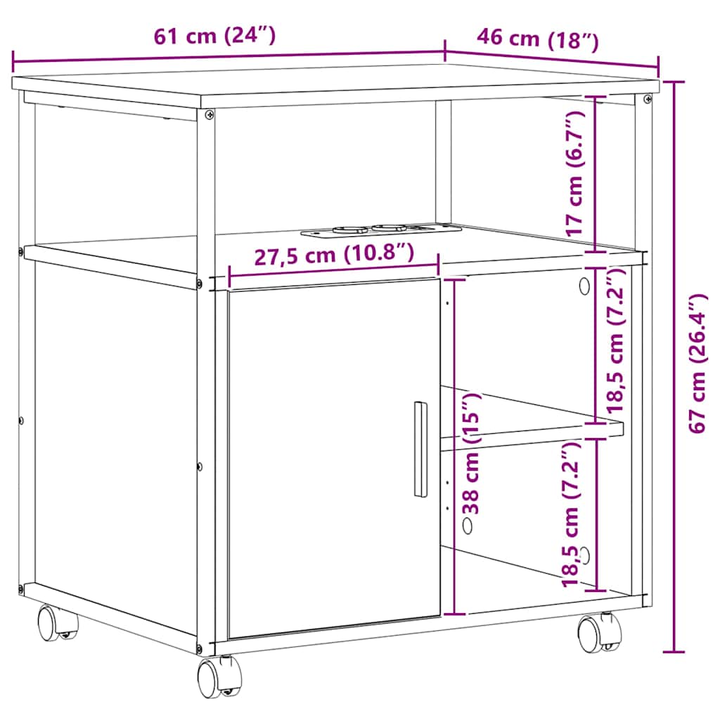 Kantoor kast met wiel Grijs sonoma 60 x 46 x 67 cm Bewerkt hout