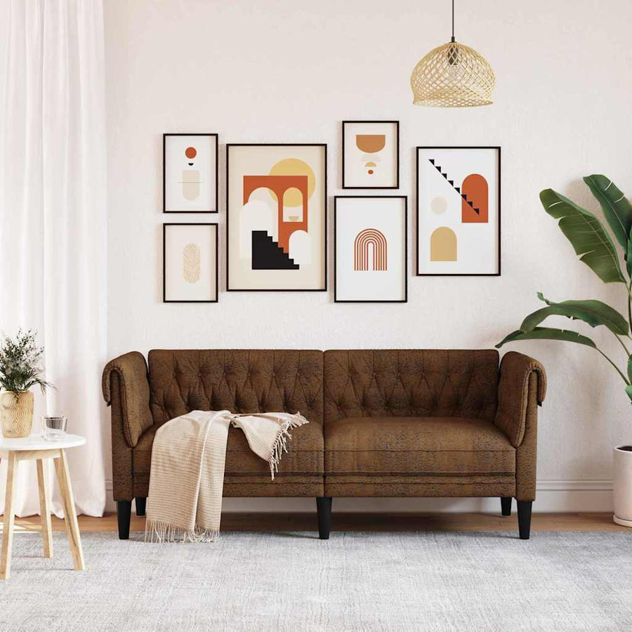 Chesterfieldbank Bruin 182.5 x 74.5 x 74.5 cm Faux suede leer