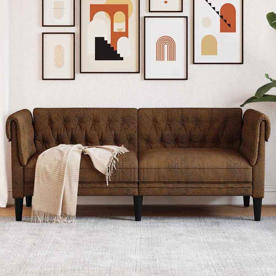 Chesterfieldbank Bruin 182.5 x 74.5 x 74.5 cm Faux suede leer
