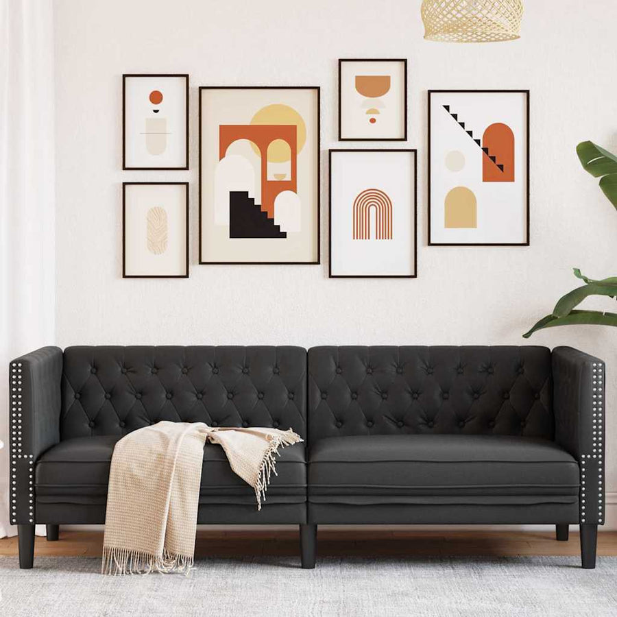 Chesterfieldbank Geruit Zwart 194 x 74.5 x 70.5 cm Kunstleer