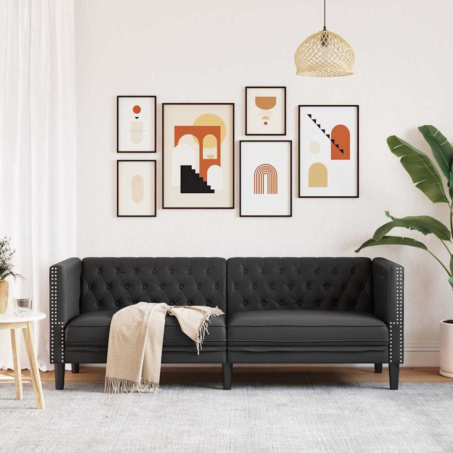 Chesterfieldbank Geruit Zwart 194 x 74.5 x 70.5 cm Kunstleer