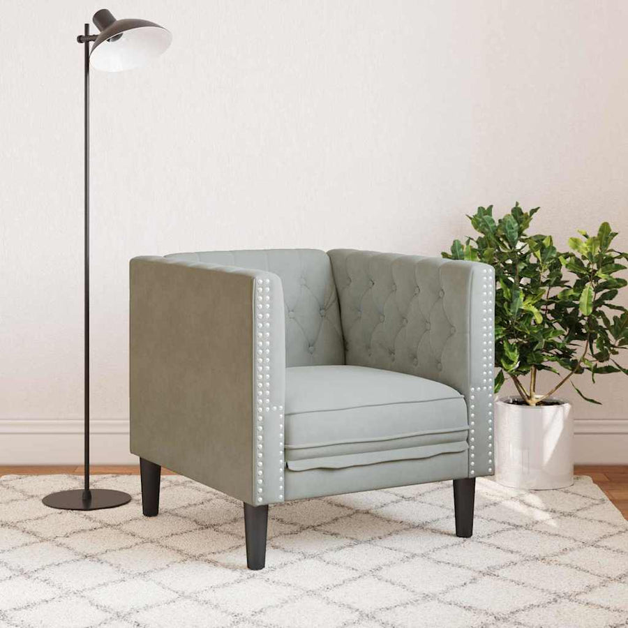 Chesterfield Bank Stoel Lichtgrijs 71 x 74.5 x 70.5 cm Fluweel