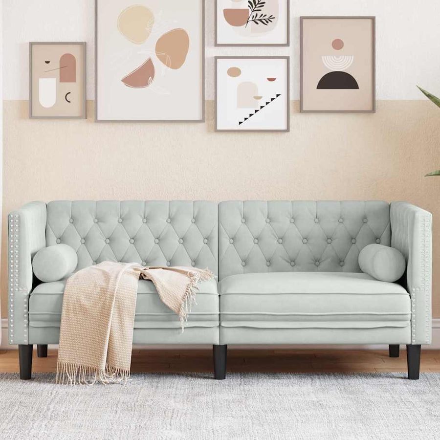 Chesterfieldbank Geruit Lichtgrijs 174 x 74.5 x 70.5 cm Fluweel