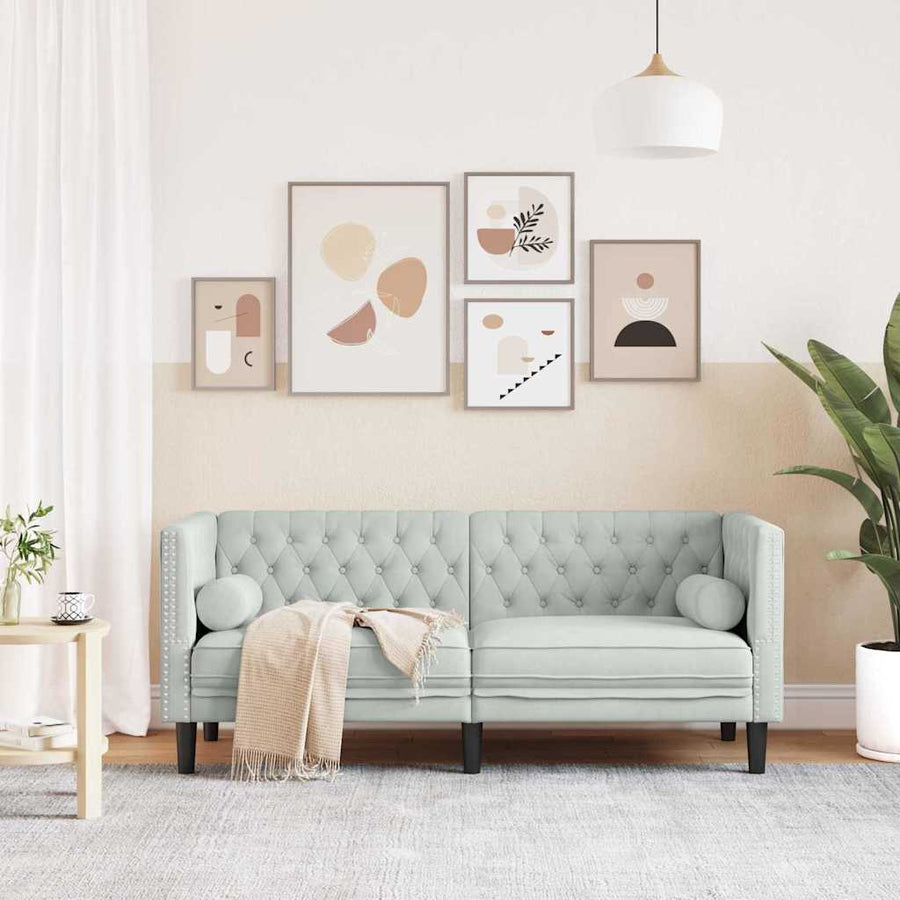 Chesterfieldbank Geruit Lichtgrijs 174 x 74.5 x 70.5 cm Fluweel