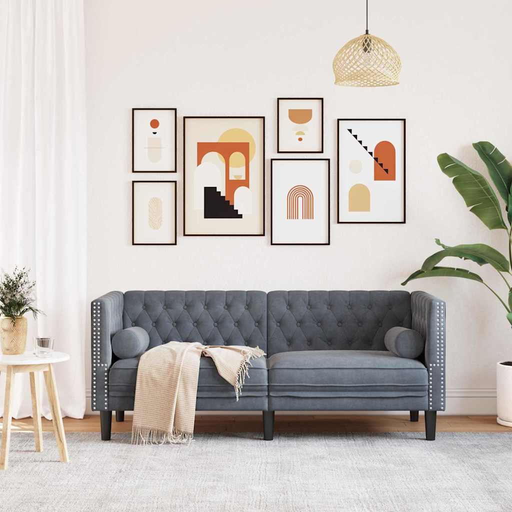 Chesterfieldbank Donkergrijs 174 x 74.5 x 70.5 cm Fluweel