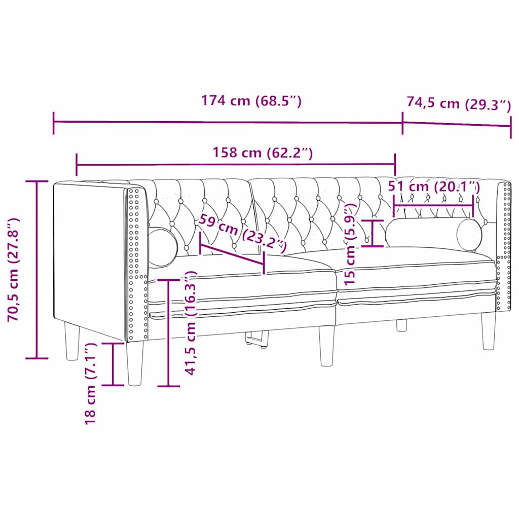 Chesterfieldbank Donkergrijs 174 x 74.5 x 70.5 cm Fluweel
