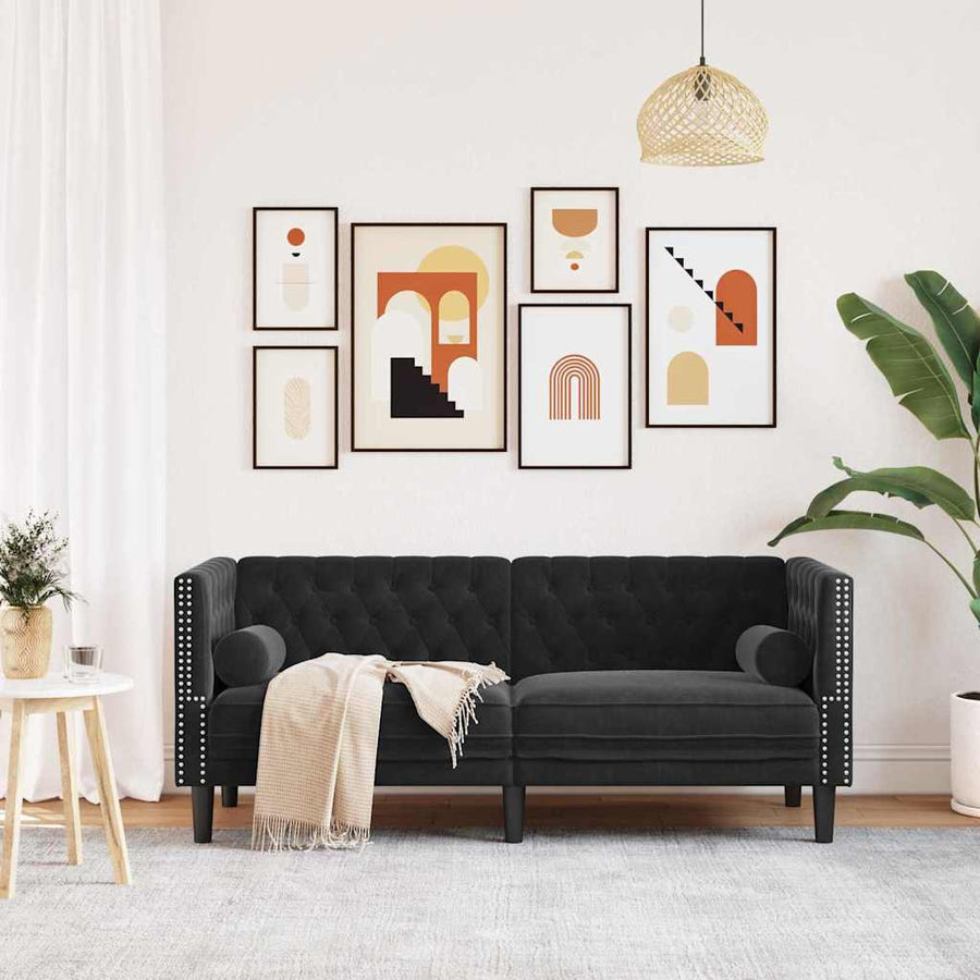 Chesterfieldbank Geruit Zwart 174 x 74.5 x 70.5 cm Fluweel