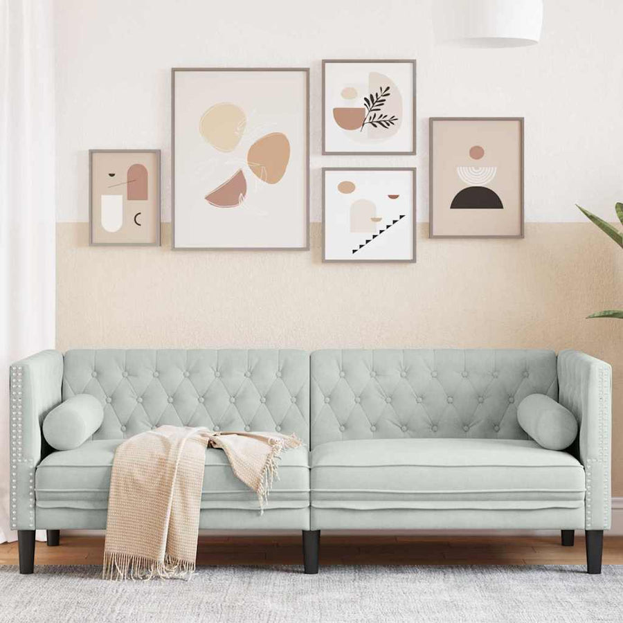 Chesterfieldbank Geruit Lichtgrijs 194 x 74.5 x 70.5 cm Fluweel