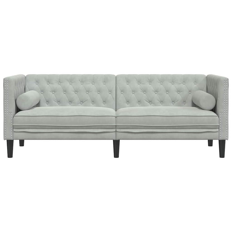 Chesterfieldbank Geruit Lichtgrijs 194 x 74.5 x 70.5 cm Fluweel