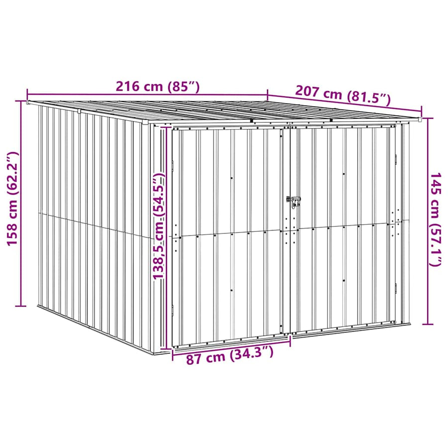 Fietsschuurtje 3 pcs Bruin 215 x 206 x 157 cm Metaal