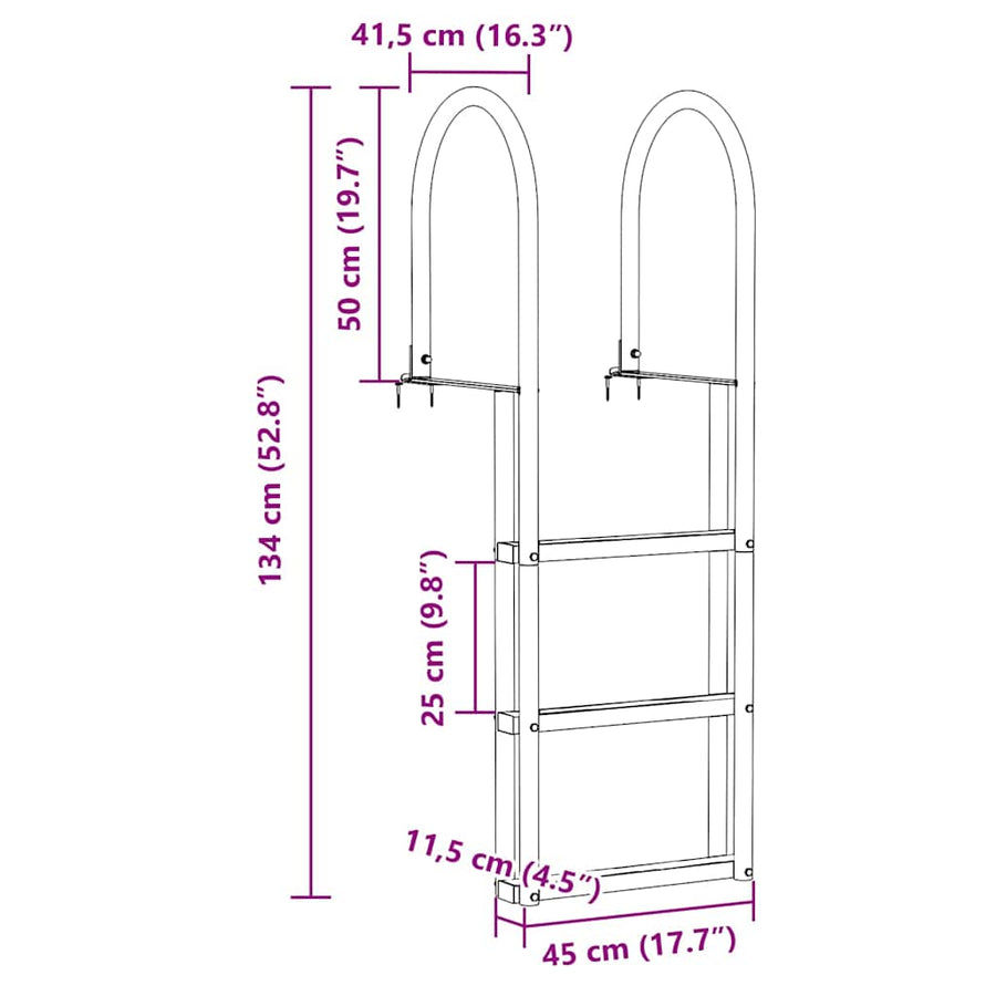 3-Traps Steigerladder Zilver 45 x 11,5 x 134 cm Aluminium