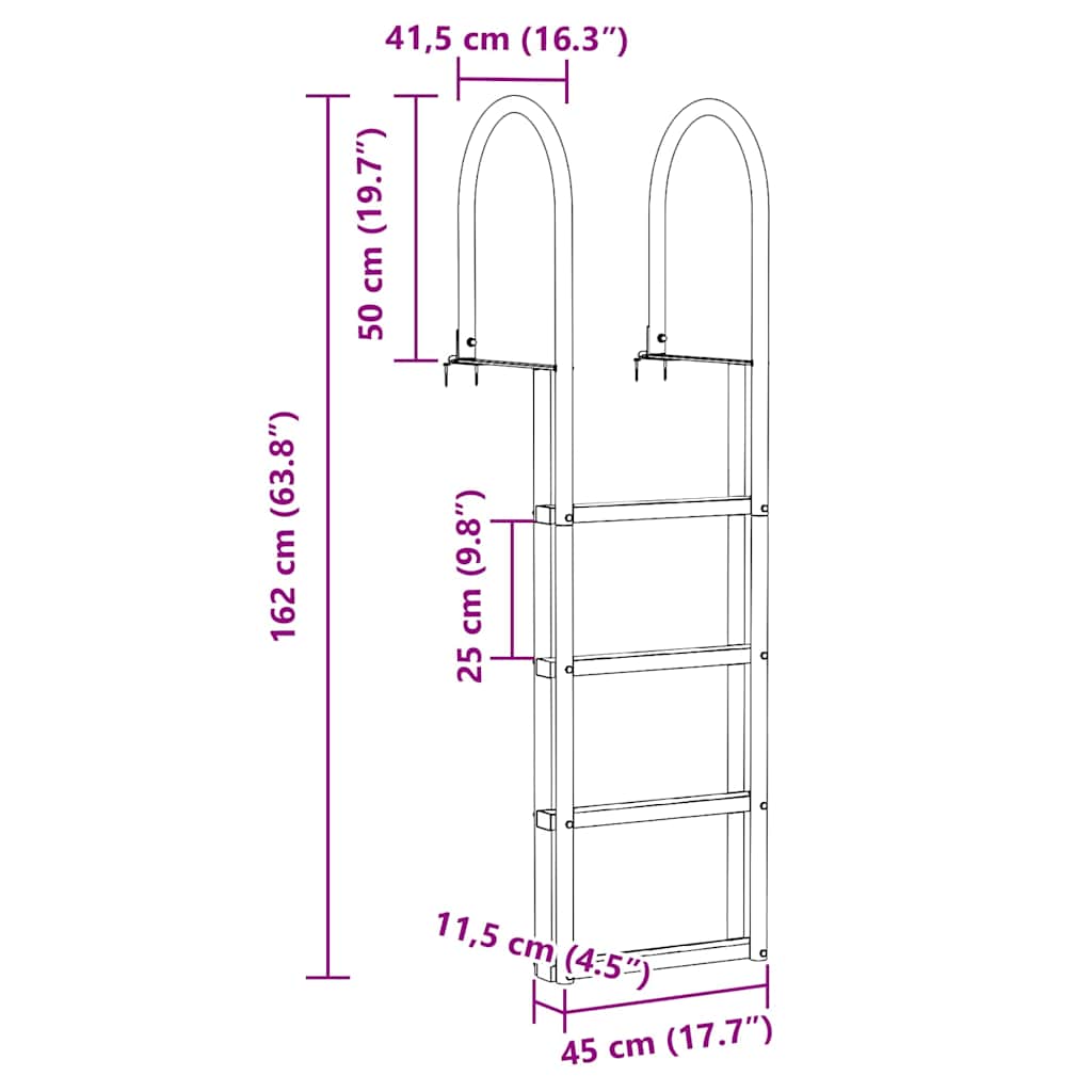 4-treden haventrap Zilver 45 ×11,5 ×162 cm Aluminium