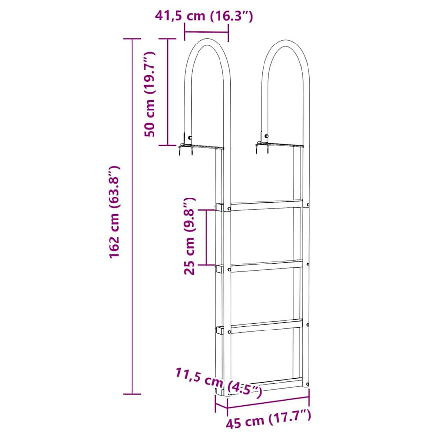 4-treden haventrap Zilver 45 ×11,5 ×162 cm Aluminium