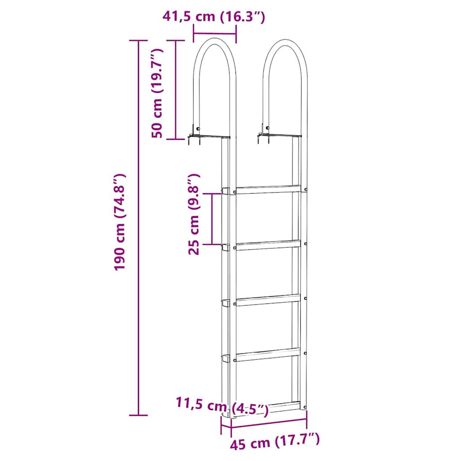 5-treden haventrap Zilver 45 ×11,5 ×190 cm Aluminium