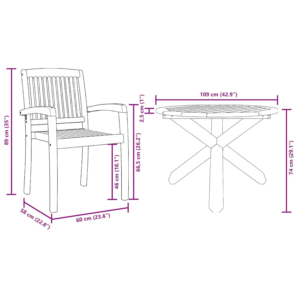 Tuin Eetset 3 pcs Bruin 109 x 109 x 74 cm
