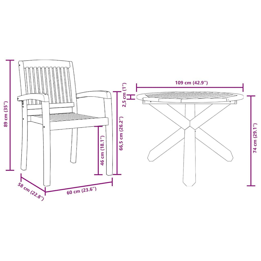 Tuin Eetset 3 pcs Bruin 109 x 109 x 74 cm