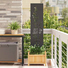 Garden Privacy Screen Flowers Black 32 x 140 cm Cold Rolled Steel