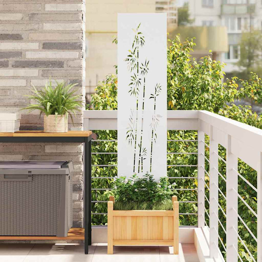 Tuin Privacy Screen Bloemen Wit 32 x 140 cm Koudgewalst staal