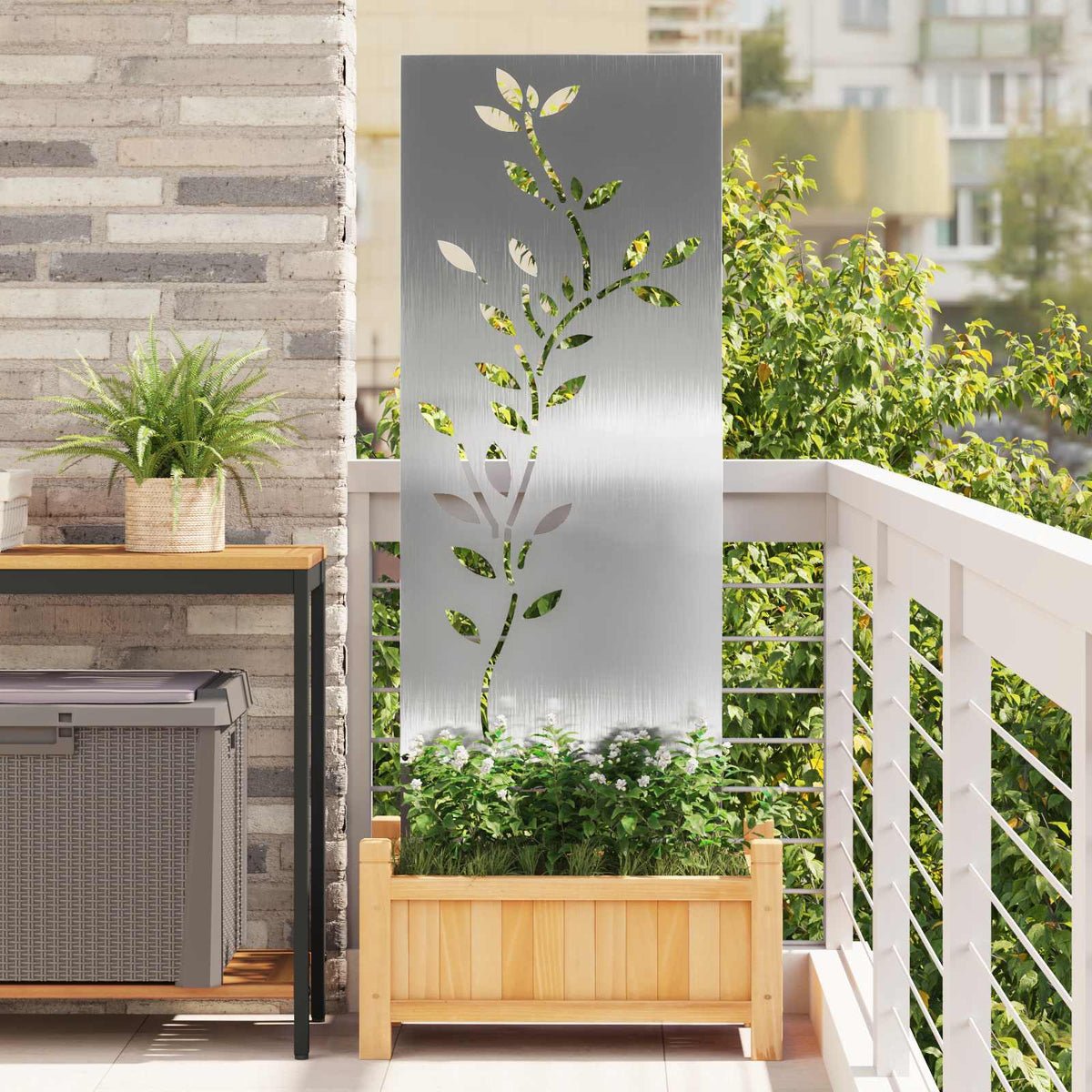 Tuin Privacy Screen Bloemen Zilver 50 x 140 cm Roestvrij staal