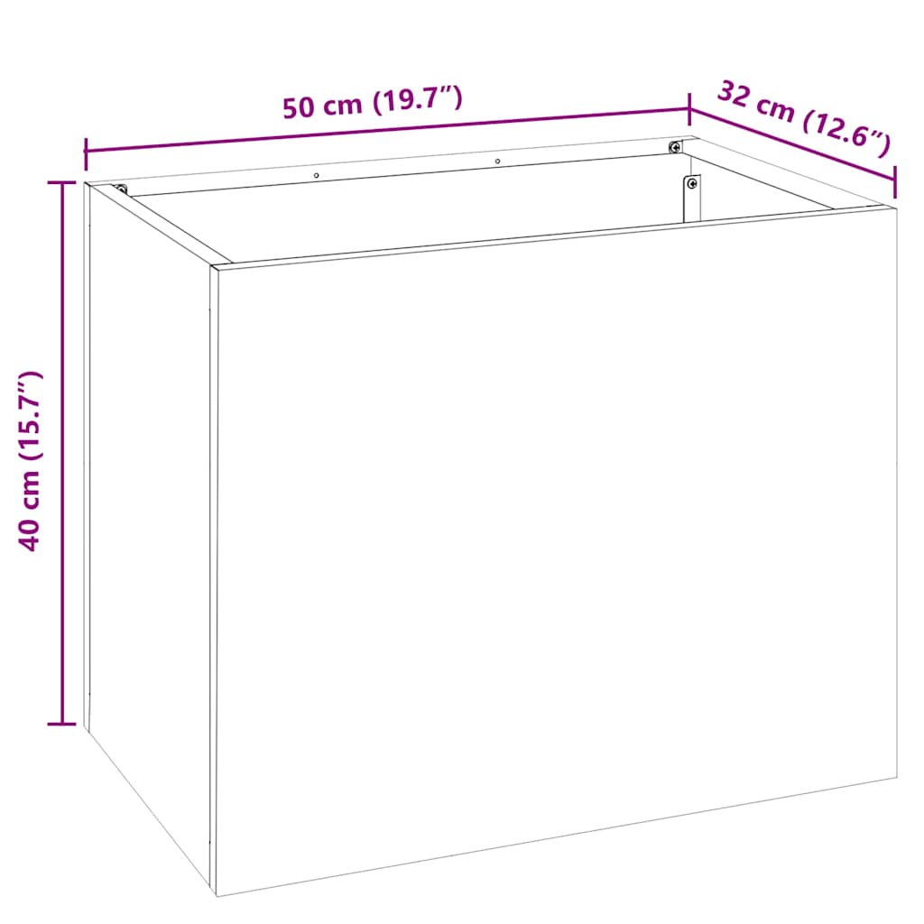 Tuin Bloempot Wit 50 x 32 x 40 cm Koudgewalst staal