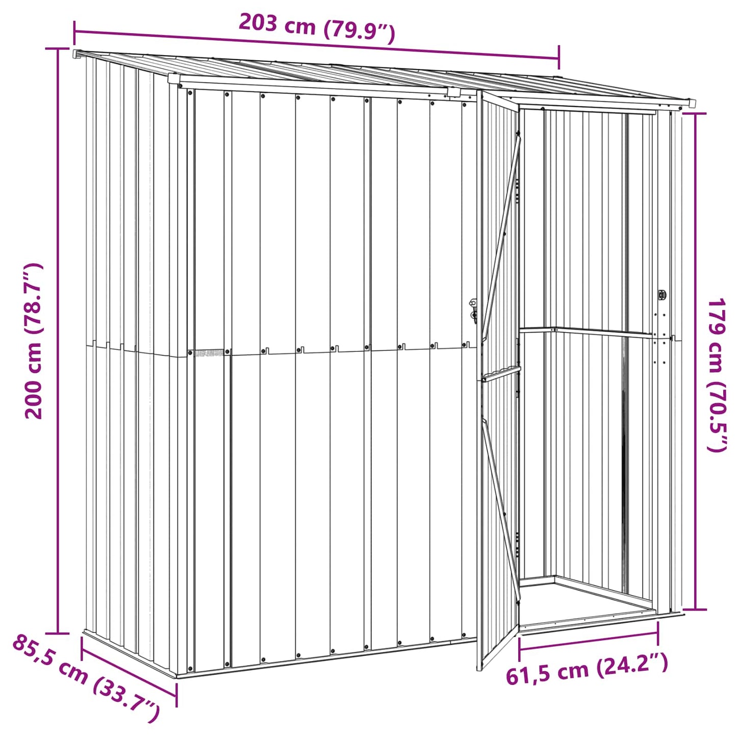 Tuinhuisjes Antraciet 203 x 85,5 x 200 cm Metaal