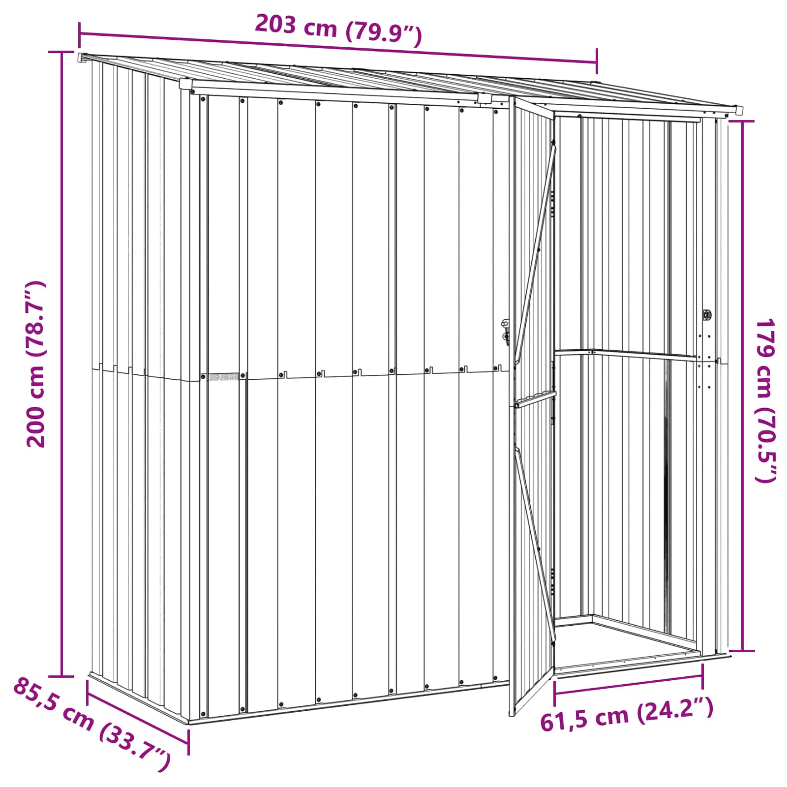 Tuinhuisjes Antraciet 203 x 85,5 x 200 cm Metaal