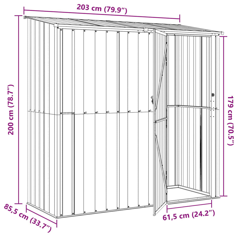Tuinhuisjes Antraciet 203 x 85,5 x 200 cm Metaal