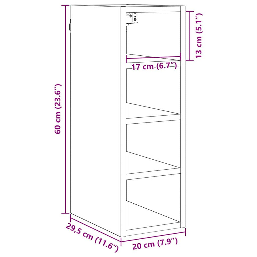Hangkast Riga Zwart eiken 20 x 29,5 x 60 cm Bewerkt hout