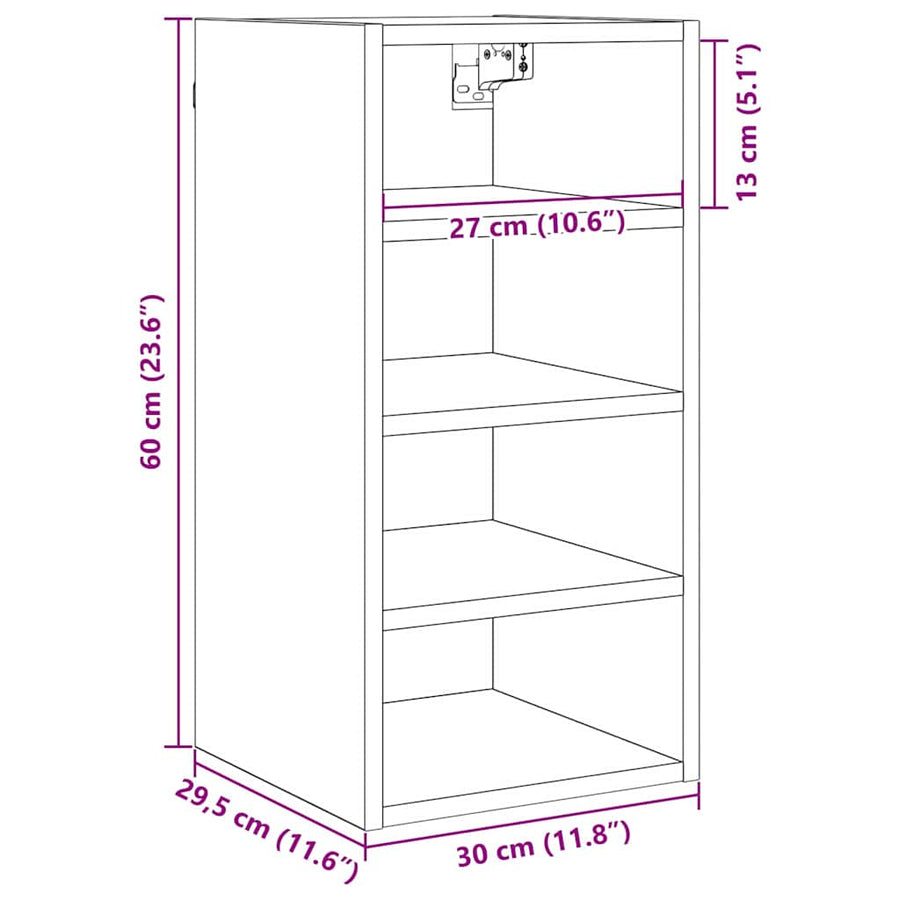 Hangkast Riga Zwart eiken 30 x 29,5 x 60 cm Bewerkt hout