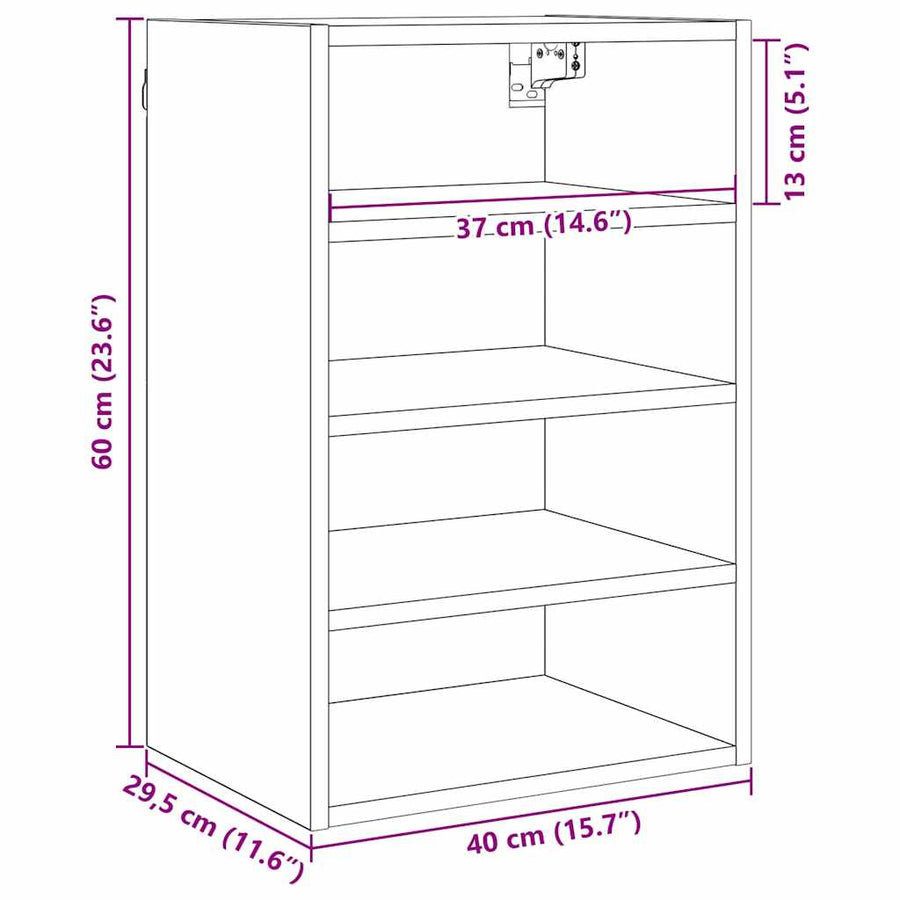 Hangkast Riga Zwart eiken 40 x 29,5 x 60 cm Bewerkt hout